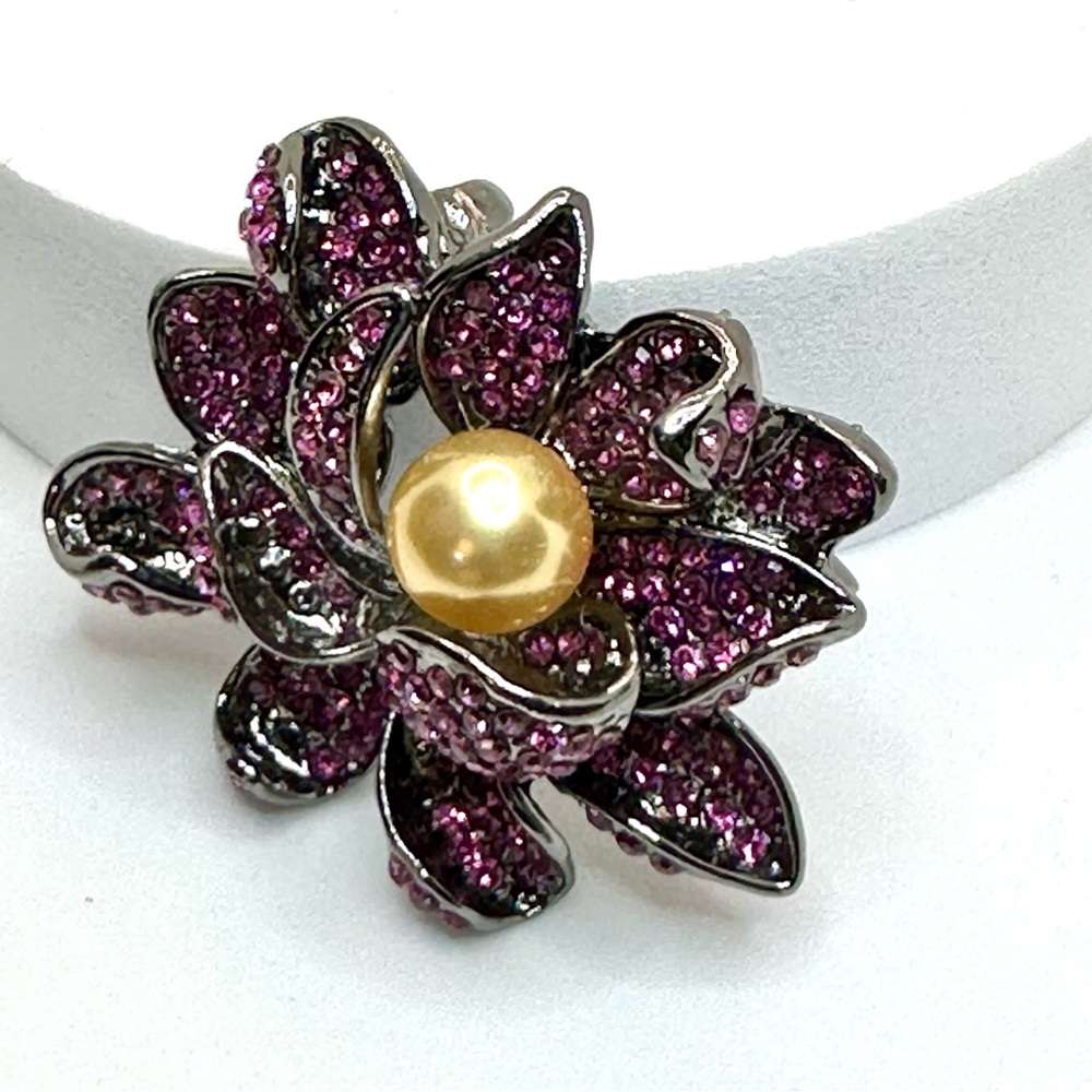 NWOT - Pink and Gold Lotus Blossom Brooch - Picture 3 of 11